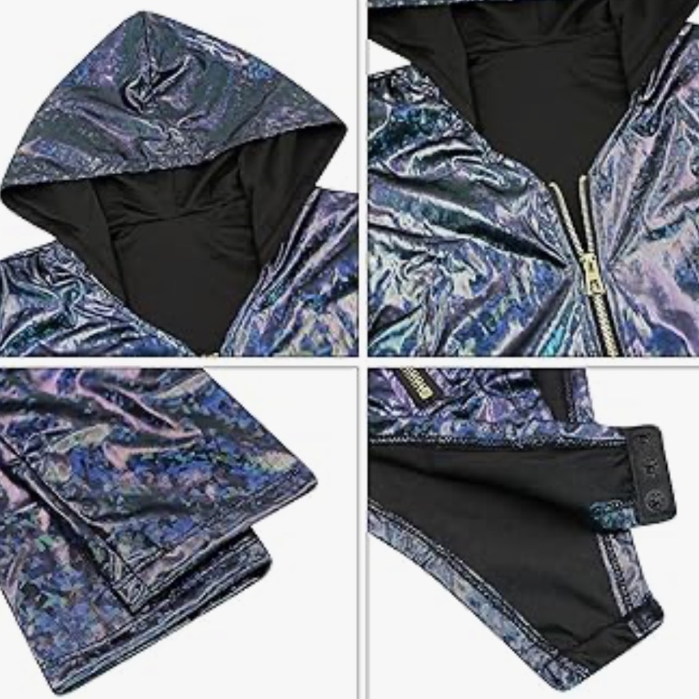 Silver metallic rave halo barbie bodysuit unicorn hood one piece romper festival - Picture 3 of 3